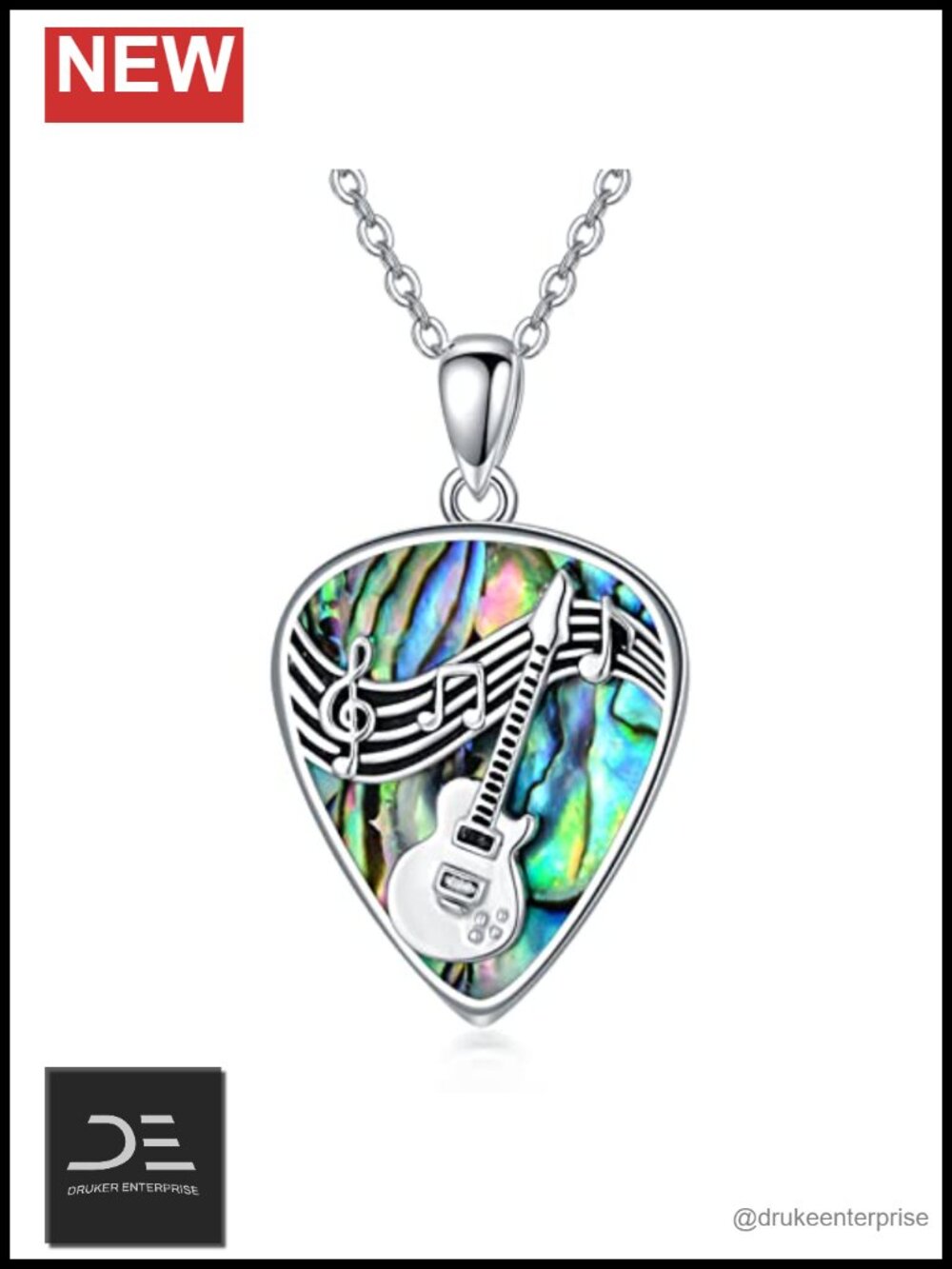 Sterling Silver Guitar Pick Necklace Pendant Music Jewelry Gift for Guitarist